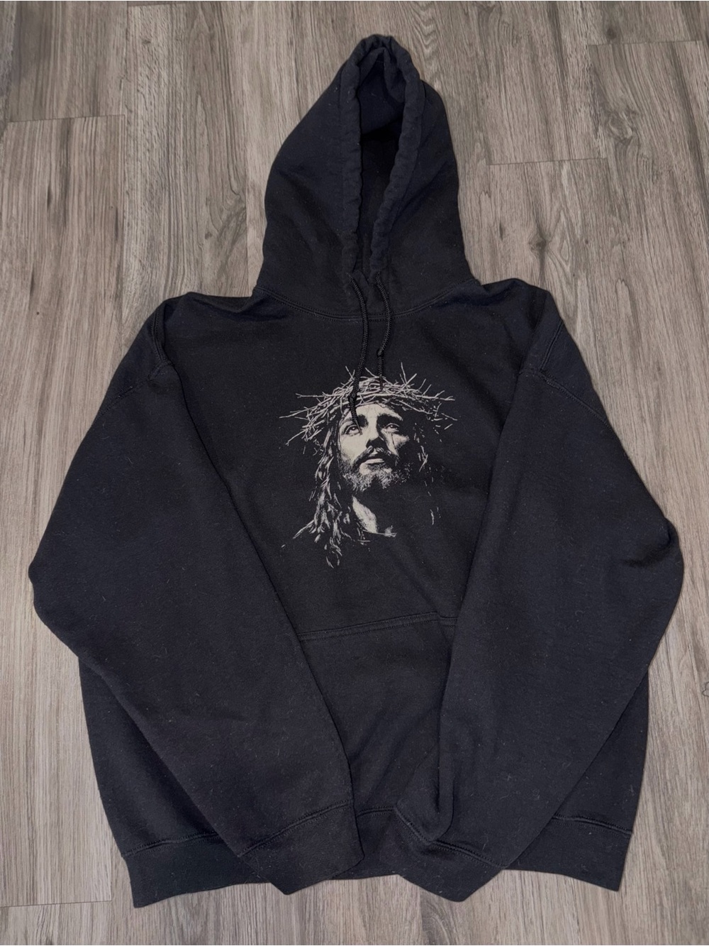 Gildan Black Pullover Hoodie with Centered Religious Graphic